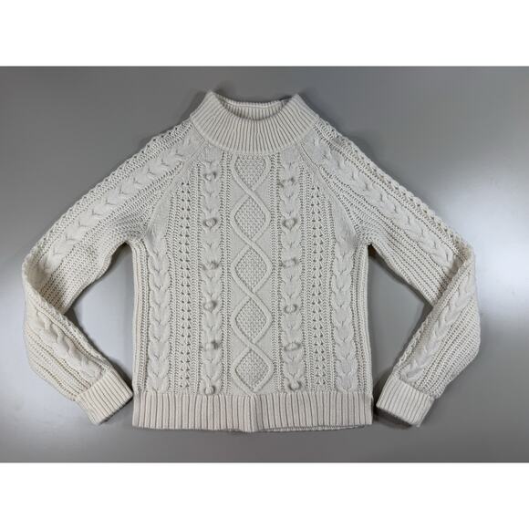 J Crew Women’s Cable Knit Fisherman Sweater XS Ivory Wool Blend Chunky Retro - Picture 1 of 10
